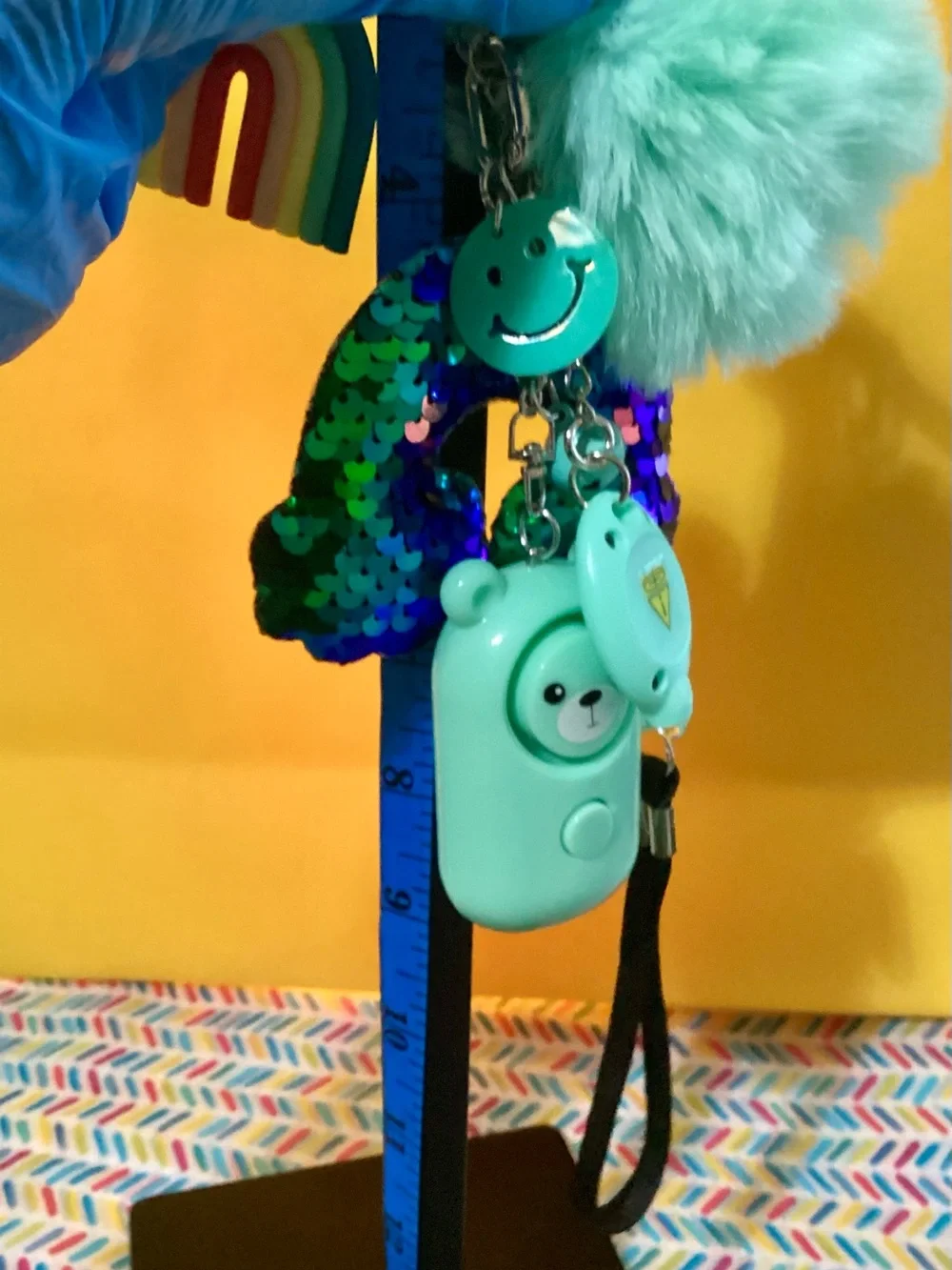 NWOT - Backpack Charms ! LED Flashlight & Alarm included!! Mint Pom